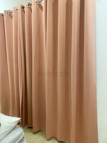 Beige/Powder Pink Eyelet Curtains - Good Condition, Ready to Hang