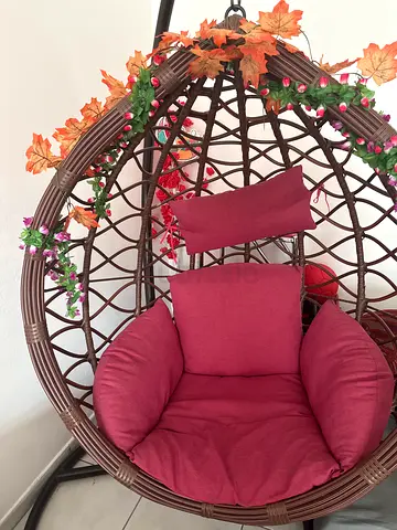 Rattan Hanging Egg Swing Chair with Cushions and Stand