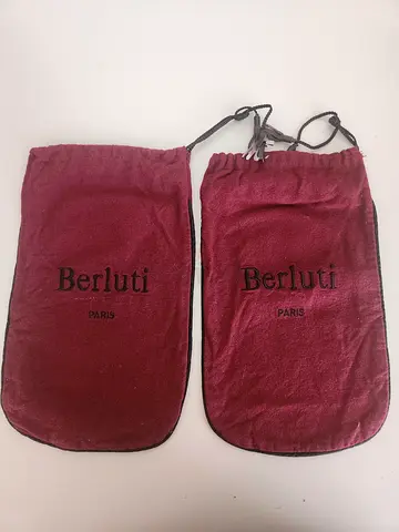 Authentic Berluti Burgundy Suede Shoe Dust Bags with Leather Tassels (Set of 2)