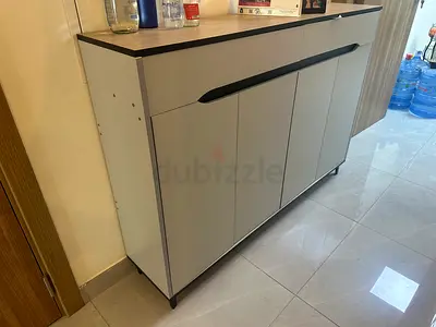 Modern slim storage cabinet / shoe cabinet - beige grey finish