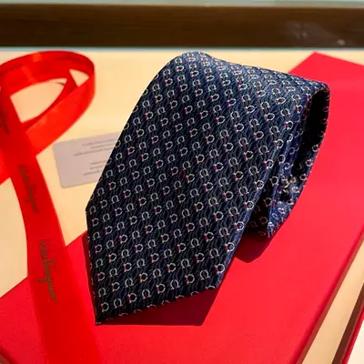 Salvatore Ferragamo navy silk patterned men's tie