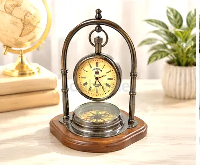 Majestic vintage table clock with compass from london for sale.