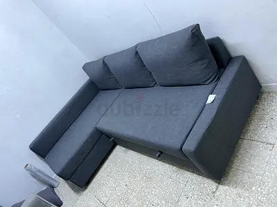 Grey L-Shaped Sectional Sofa Bed with Back Cushions