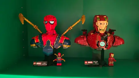 Lego spider man and iron man bust
