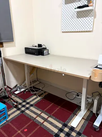 Ikea, Modern White Study or Office Desk with Metal T-Frame Legs, adjustable