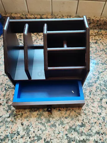Wooden Desk Organizer with Drawer - Compact Office Storage