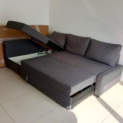 Grey L-Shape Sofa Bed with Storage
