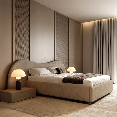 Modern Upholstered Bed with Curved Headboard