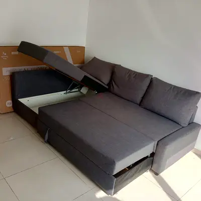Grey L-Shaped Sofa Bed with Integrated Storage