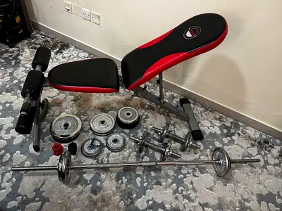 Complete Home Gym Set – Adjustable Bench + 49KG Weights + Barbell & Dumbbells
