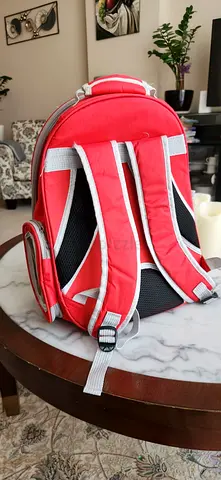 Transparent pet bubble backpack, red.