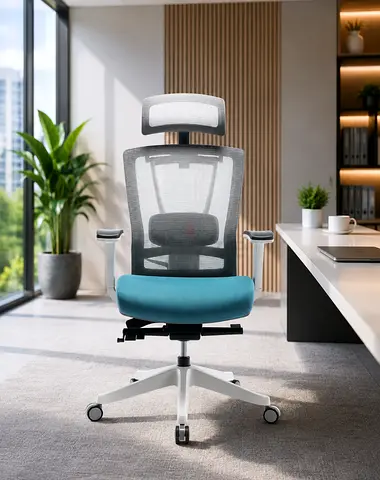 Yuna High Back Ergonomic Office Chair with White Base – Dubai, UAE