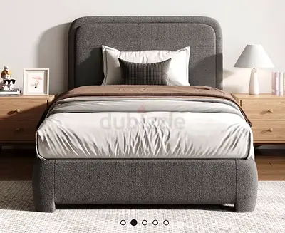 Modern Grey Fabric Upholstered Bed Frame