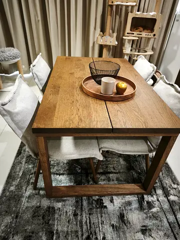 Solid Wood Dining Table with 4 Cushioned Chairs - Rustic Oak Finish