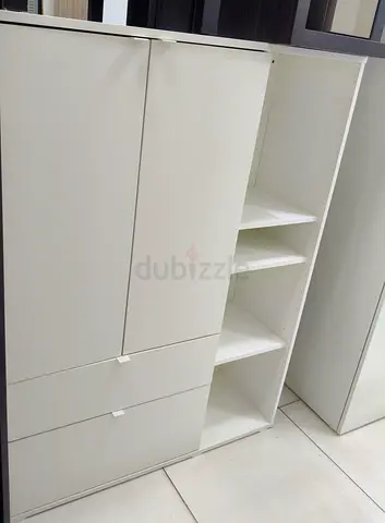 White multi-purpose storage cabinet with shelves and drawers