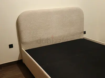 Beige Upholstered Double Bed Frame with Headboard