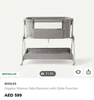 Giggles Watson Side Bassinet with Glide Function - Grey