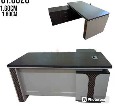 L-shaped Executive Office Desk with Storage - Dark Wood Finish