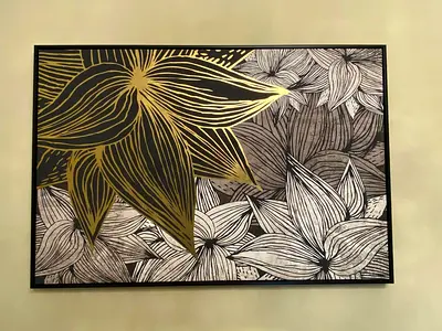 Large Modern Floral Wall Art With a hint of Gold