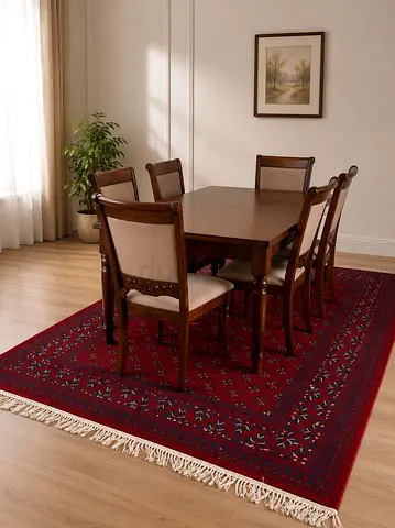 Solid Wood 6-Seater Dining Table with Upholstered Chairs (Set)