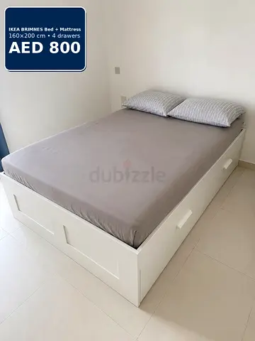 IKEA BRIMNES double bed 160x200 cm with 4 drawers + mattress - White