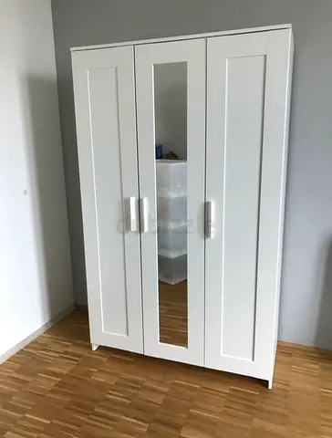 White 3-Door Wardrobe with Mirror - Good Condition