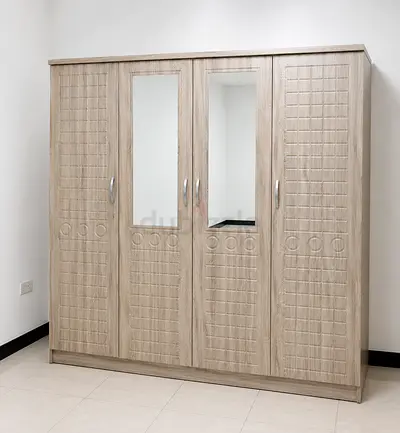 New 4-Door Wooden Wardrobe with Mirror — Light Oak Finish