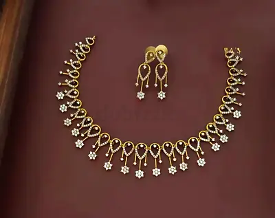 Premium quality Matte finish AD stone necklace with earings