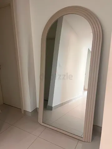 Large Arch Floor Mirror with Layered Frame - Neutral Beige