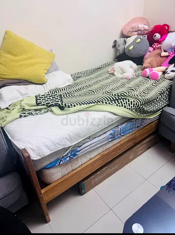 Wooden Single Bed Frame with 2 Mattress