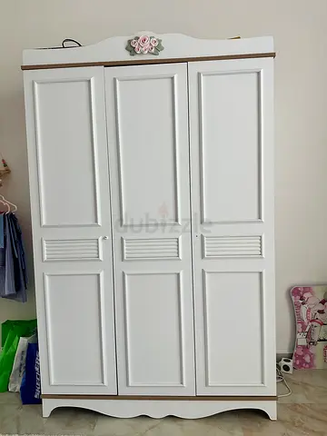 White Wooden Wardrobe / Armoire - 3 Door Panel Design