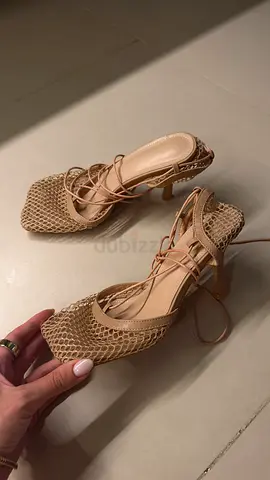 Beige mesh mid-heel sandals (size 40)