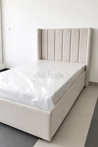 New Double 120x190cm bed with mattress — light beige