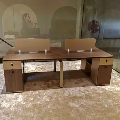 Used 4-Seater Office Workstation Desk with Storage Lockers - Wood Finish