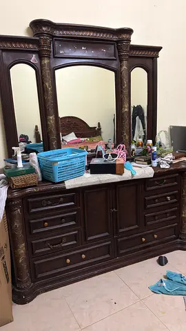 Large Dark Wood Dresser with Mirror - Classic Design