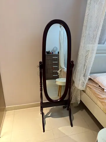 Full-length freestanding cheval mirror with wooden frame - dark brown