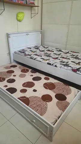 White Wooden Trundle Bed with Mattress - Good Condition