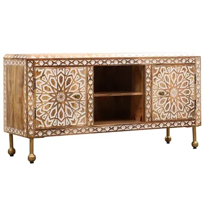 Boho Lowboard TV Cabinet Ibrar - Handcrafted mango wood