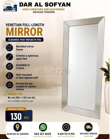 Elegant Venetian Full-Length Mirror – Bevelled Silver Frame | 3 Sizes Available