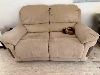 Beige 2-Seater Reclining Sofa - Comfortable, Good Condition