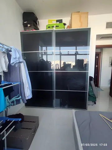 Large Black Sliding Door Wardrobe - Good Condition