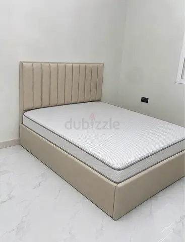 New Beige Fabric Queen size Bed Frame with Headboard and Mattress