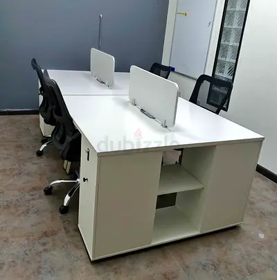 White 4-Seater Office Workstation Desk with Storage and Dividers