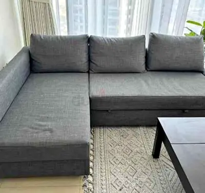 L-shaped grey fabric corner sofa - good condition