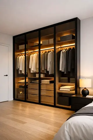Large Modern Glass-Door Wardrobe with Internal Lighting