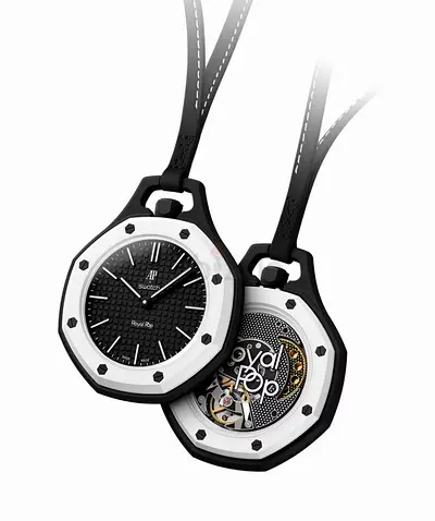 Pair of Royal Oak style pocket pendant watches (black & white)