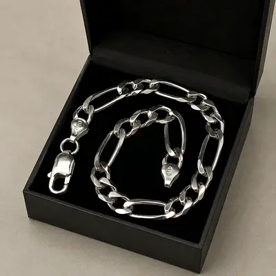 Sterling Silver Figaro Chain Necklace Light Weight