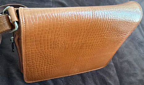 Brown Croc-Embossed Leather Shoulder Bag - Good Condition