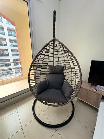 Hanging Egg Rattan Swing Chair with Cushions - Good Condition