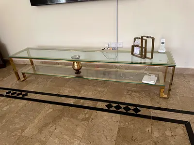 Modern Glass and Gold Metal TV Stand